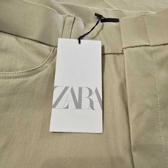Zara NWT High Rise Bootcut Coated Leggings In Tan Sz L - Picture 8 of 14